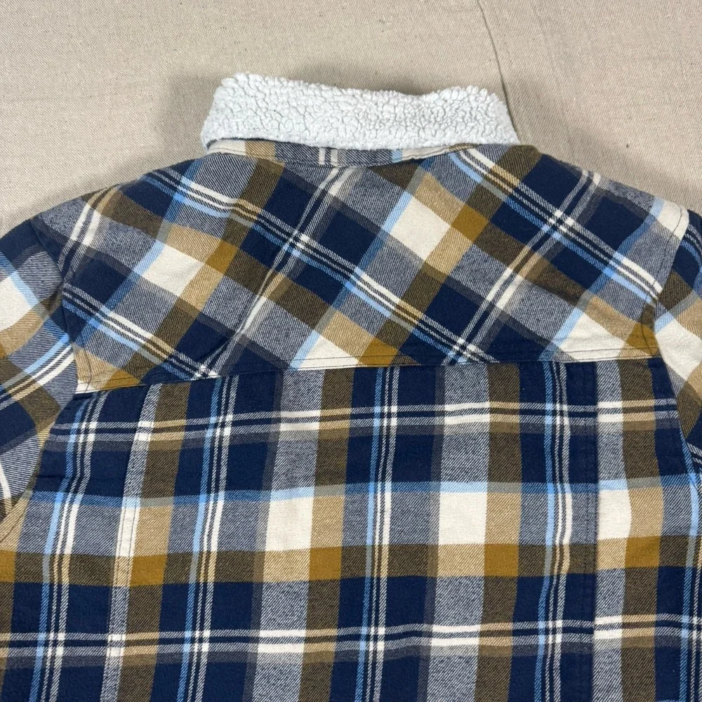 Hurley Jacket Mens Medium‎ Blue Plaid Snap Up Fleece Lined Flap Pockets